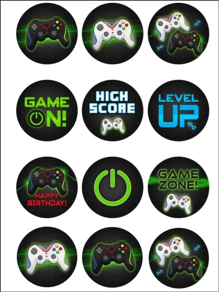 12 Edible Gamer Cupcake toppers, Gaming Edible Image toppers, 1.8" each made from Wafer Paper, Great for cupcakes, cake decoration and more