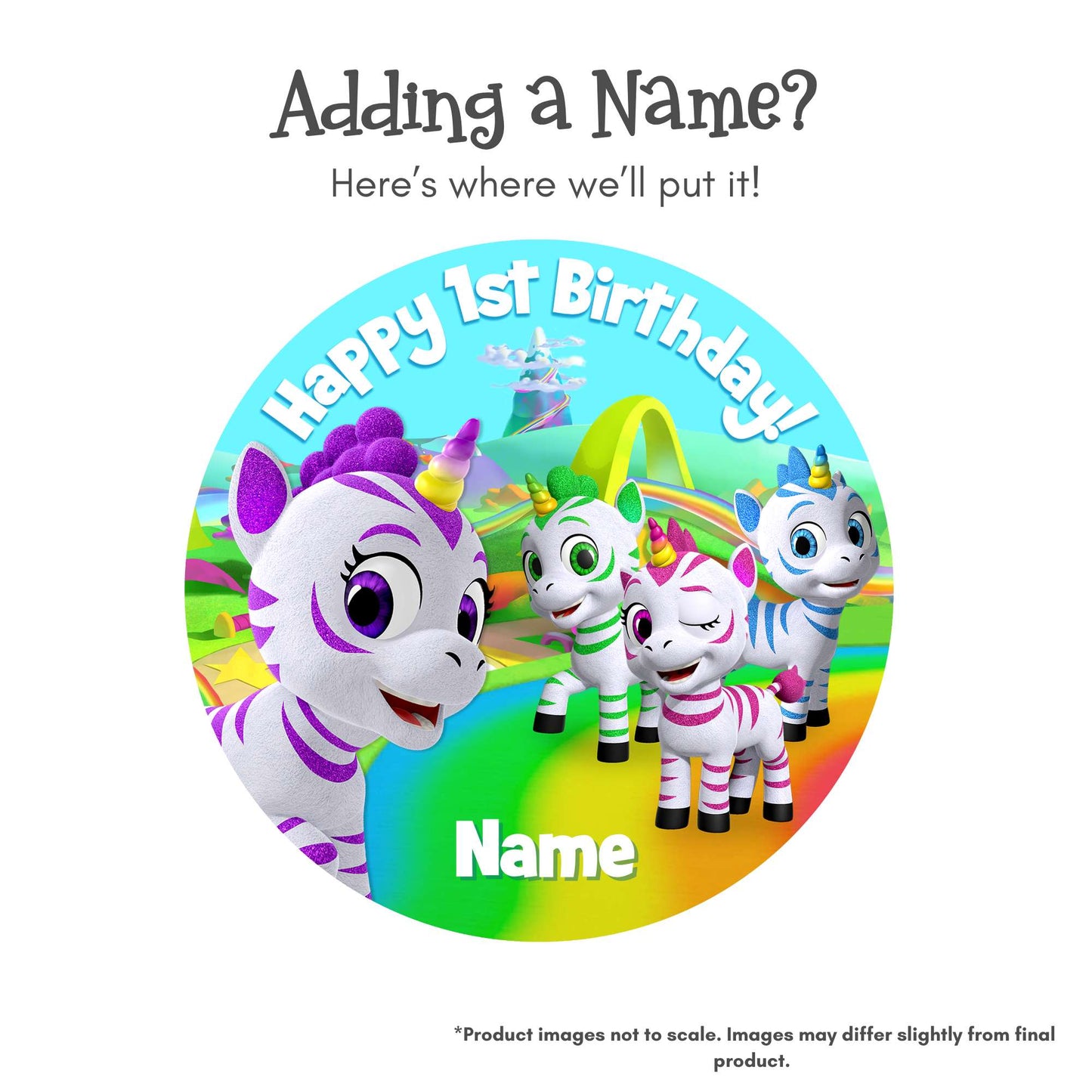 Zoonicorn Rainbow Road 1st Birthday 8" Round Edible Cake Topper