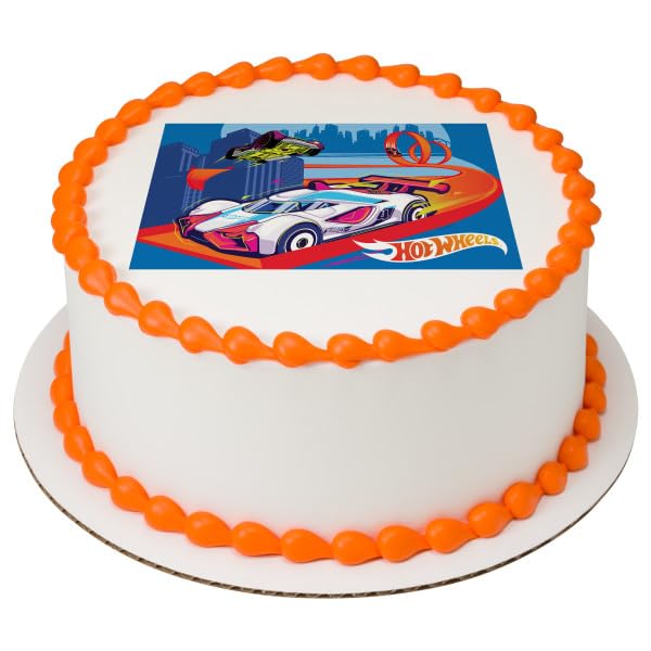 Hot Wheels Race to Win! PhotoCake® Edible Cake Topper Icing Image for 8 inch round cake or larger