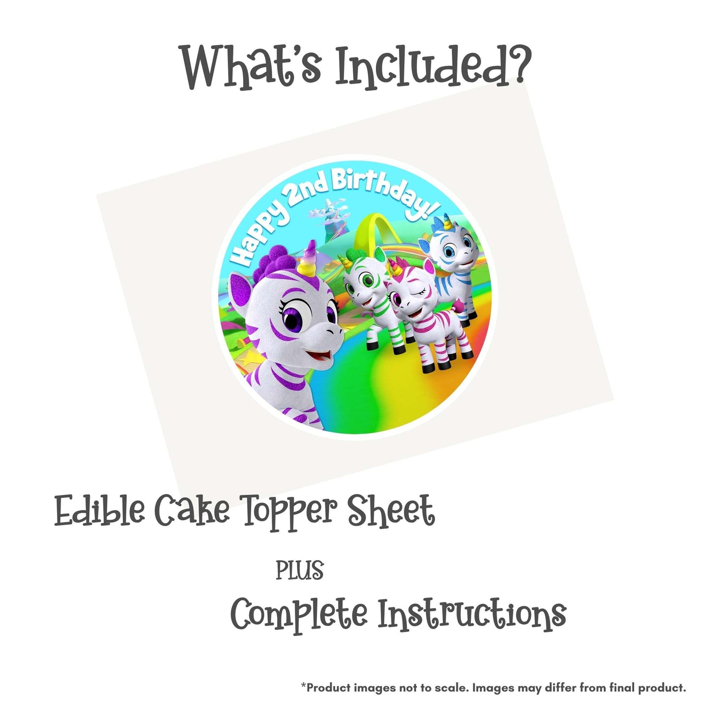 Zoonicorn Rainbow Road 2nd Birthday 8" Round Edible Cake Topper