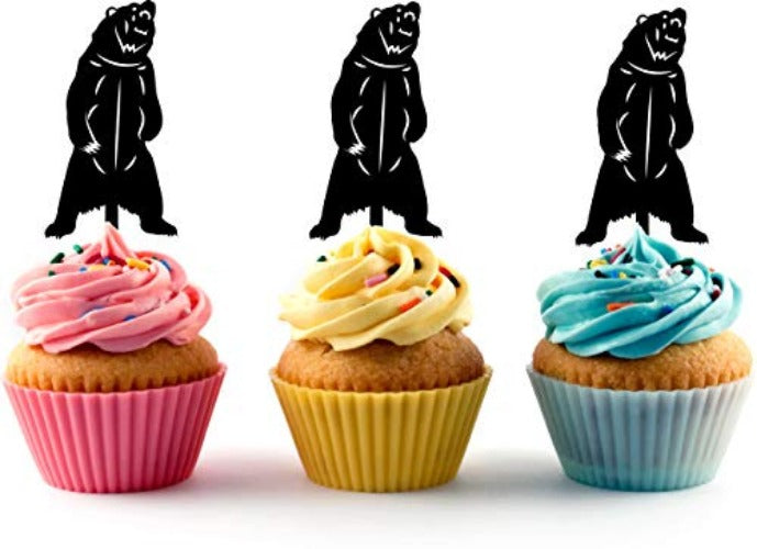 Standing Bear Silhouette Acrylic Cupcake Toppers 12 pcs