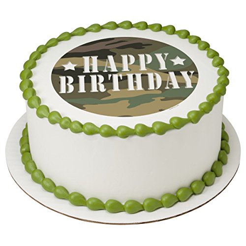 Camouflage Birthday PhotoCake® Edible Cake Topper Icing Image for 8 inch round cake or larger