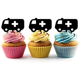 Ambulance Silhouette Acrylic Cupcake Toppers 12 pcs
