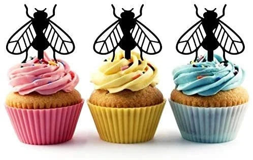 House Fly Bug Insect Silhouette Acrylic Cupcake Toppers 12 pcs