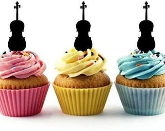 Violin Silhouette Acrylic Cupcake Toppers 12 pcs