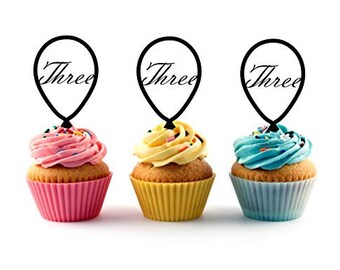 3rd (Third) Birthday Acrylic Cupcake Toppers 12 pcs