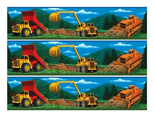 Construction Equipment Trucks cake Edible Icing Image border strips (3 Strips)