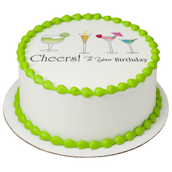 Cheers to your Birthday PhotoCake® Edible Cake Topper Icing Image for 8 inch round cake or larger