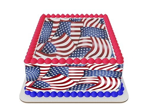 American Flag Collage Edible Icing Sheet cake topper for 1/4 Sheet cake or larger