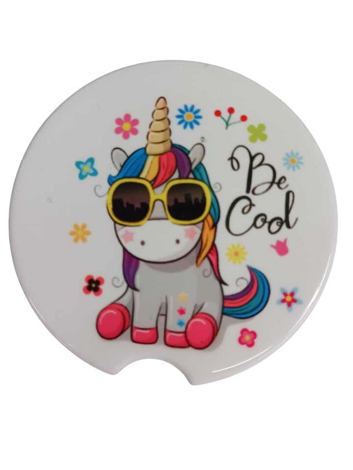 Be Cool and Colorful Unicorn Ceramic Car Coaster Set 2.56" (2 Pack)