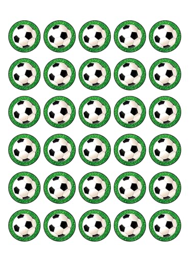 30 x Soccer Ball in Grass Themed Edible Cupcake Toppers | Uncut on Wafer Sheet- Qty 30-1.5” each