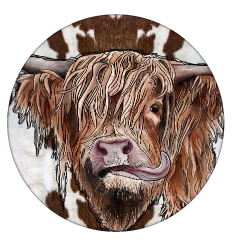 Highland Cow Cattle Ceramic Car Coaster Set for Women Man 2.56" (2 Pack)