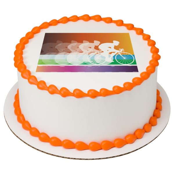 Cycling bike riding PhotoCake® Edible Cake Topper Icing Image for 8 inch round cake or larger