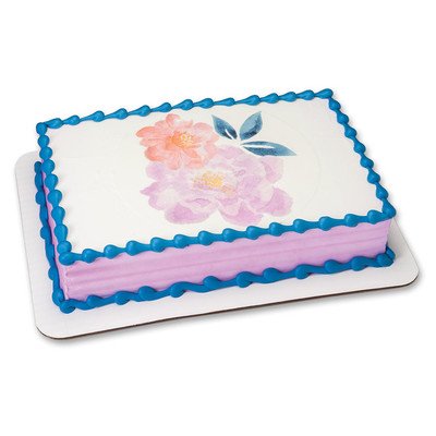Watercolor Flowers Edible Icing Image for 1/4 sheet cake