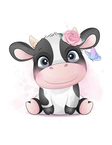 Cute Cow Cake Topper with Flower Crown – Baby Shower, Farm Animal Birthday,