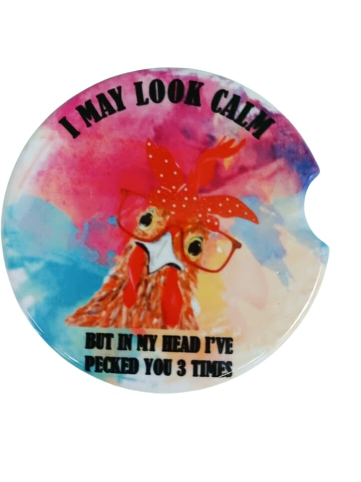 I May Look Calm but in My Head I Have Pecked You 3 Times Ceramic Car Coaster Set 2.56" (2 Pack)
