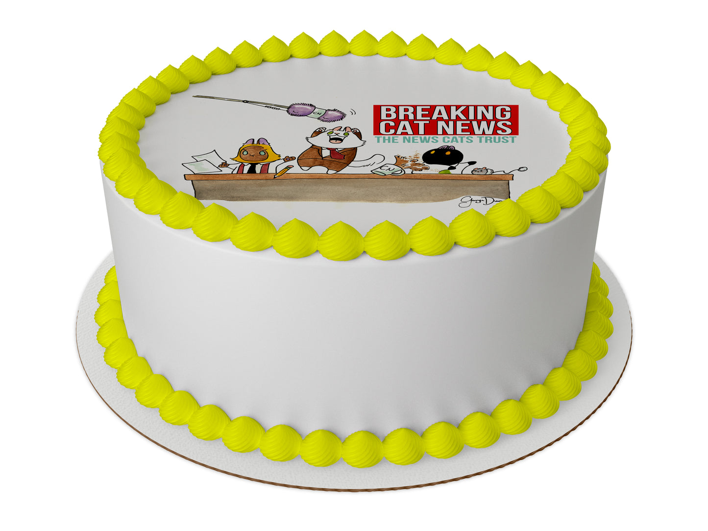 8 Inch Round Breaking Cat News Birthday Edible Cake Topper Kit