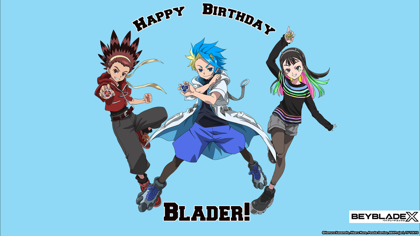 BEYBLADE X Cake Topper Decoration – Anime Battle Scene with Characters and Spinning Tops fits 1/4 Sheet cake or larger