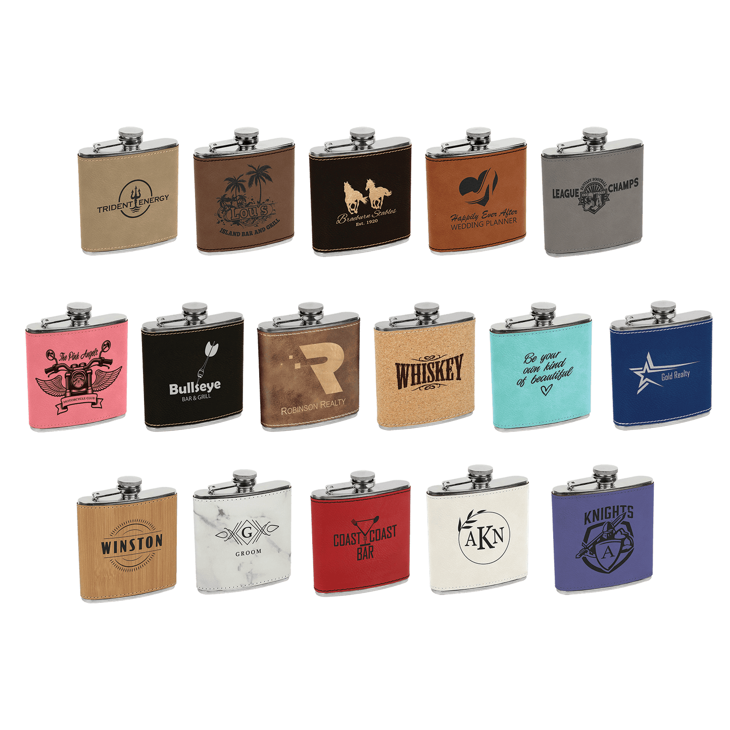 6 oz. Matte Black Powder Coated Laserable Stainless Steel Flask