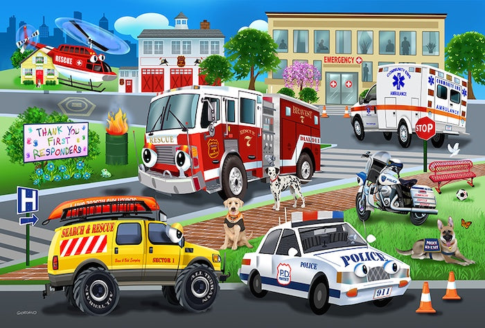 Emergency vehicles with dogs Edible Icing Sheet cake topper for 1/4 Sheet cake or larger