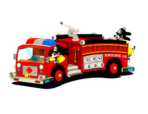 Cartoon Firetruck With Dalmatian Birthday Edible Cake/Cupcake Topper (7.5 Inch Round)