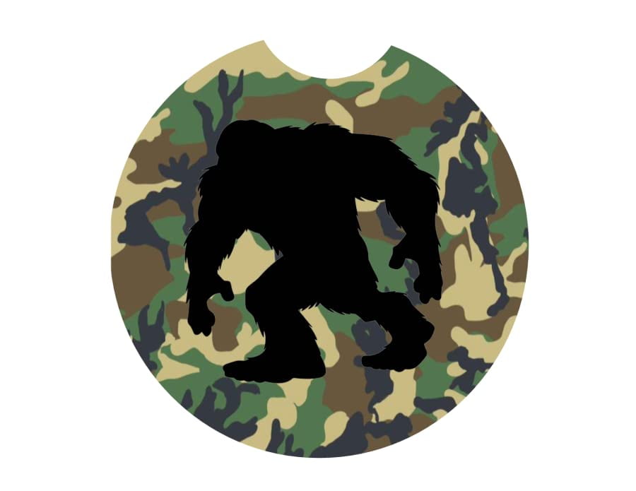 Camo Bigfoot Ceramic Car Coaster Set 2.56" (2 Pack)