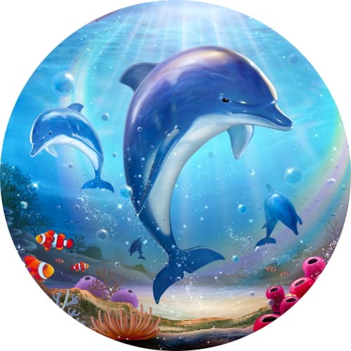 Dolphins in The Sea Ceramic Car Coaster Set 2.56" (2 Pack)