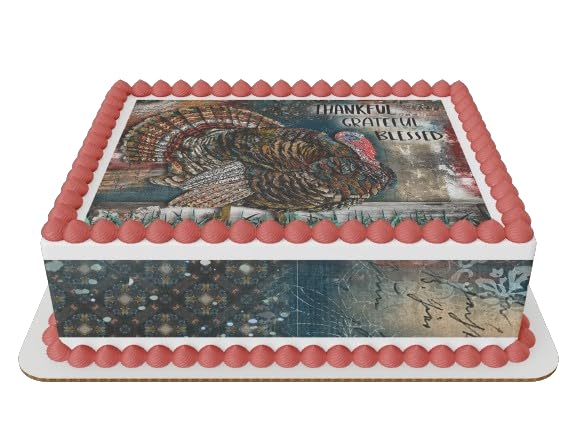 Turkey Thankfull Gratefull Blessed Thanksgiving Edible Icing Sheets- Assorted Image Cake Toppers-Frosting Sheets- Cookies- Cupcake Toppers