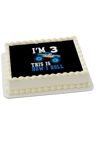 I'm 3 – This Is How I Roll Monster Truck Cake Topper – 3rd Birthday Party Decoration for Boys