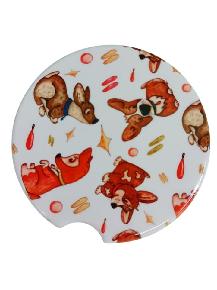 Cartoon Dogs Ceramic Car Coaster Set 2.56" (2 Pack)