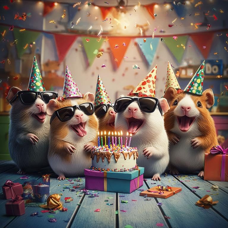 Guinea Pig Birthday Party Cake Topper – Cute Hamsters in Party Hats with Cake, Confetti & Gifts – Fun Animal Theme Decoration for Kids or Pet Lovers – 8” x 10” Frosting Sheet