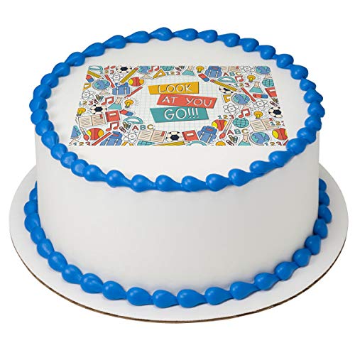 Graduation Look At You Go Edible Cake or Cupcake Topper fits 1/4 sheet cake or larger