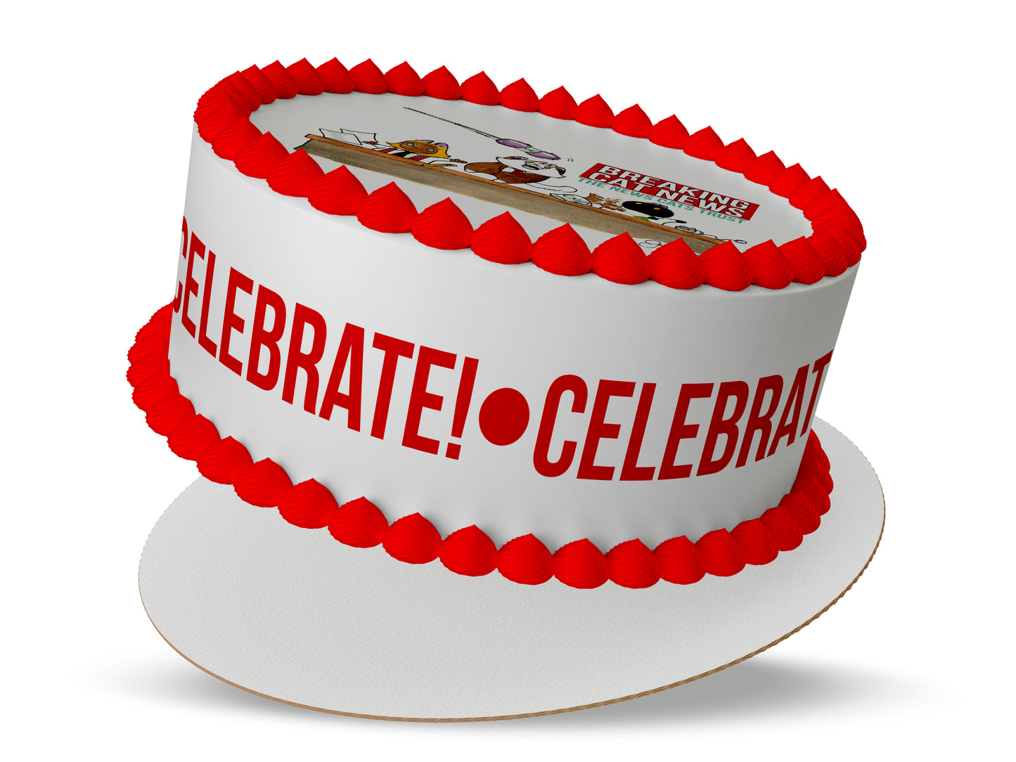 8 Inch Round Breaking Cat News Birthday Edible Cake Topper Kit