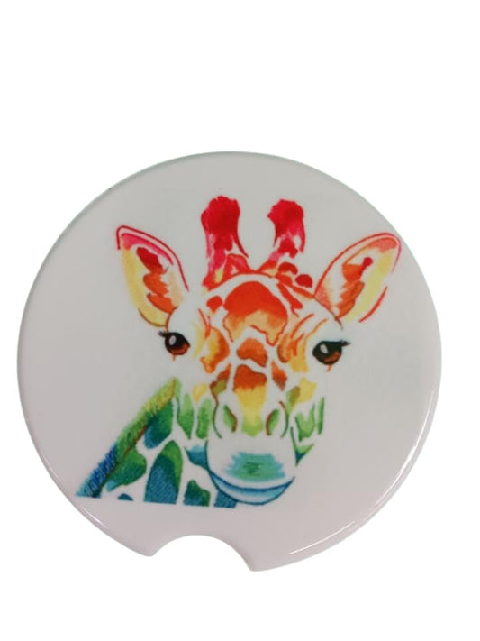 Colorful Giraffe Ceramic Car Coaster Set 2.56" (2 Pack)