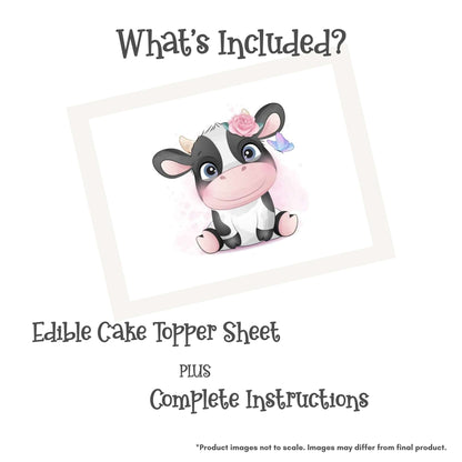 Cute Cow with Flower Crown Edible Cake Topper
