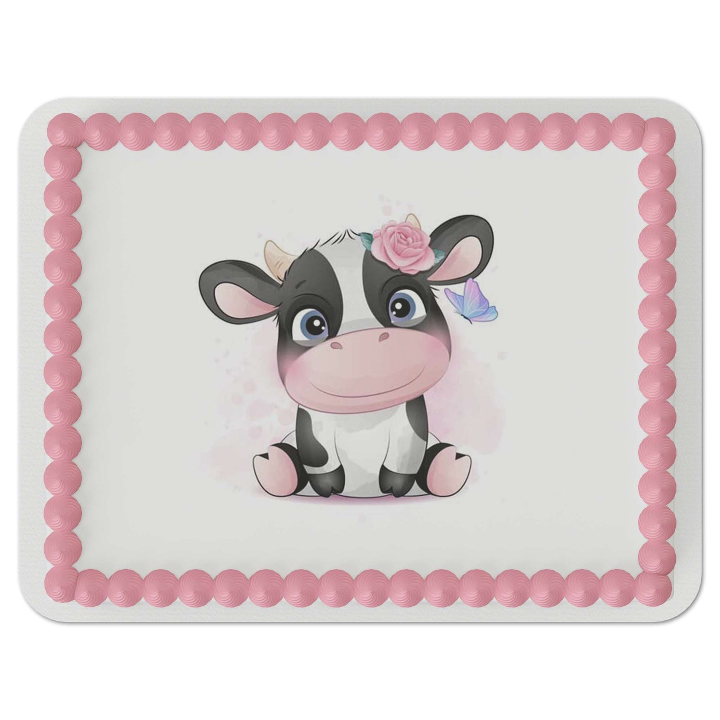 Cute Cow with Flower Crown Edible Cake Topper
