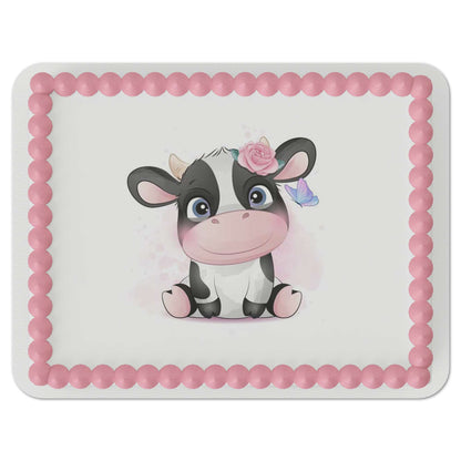 Cute Cow with Flower Crown Edible Cake Topper