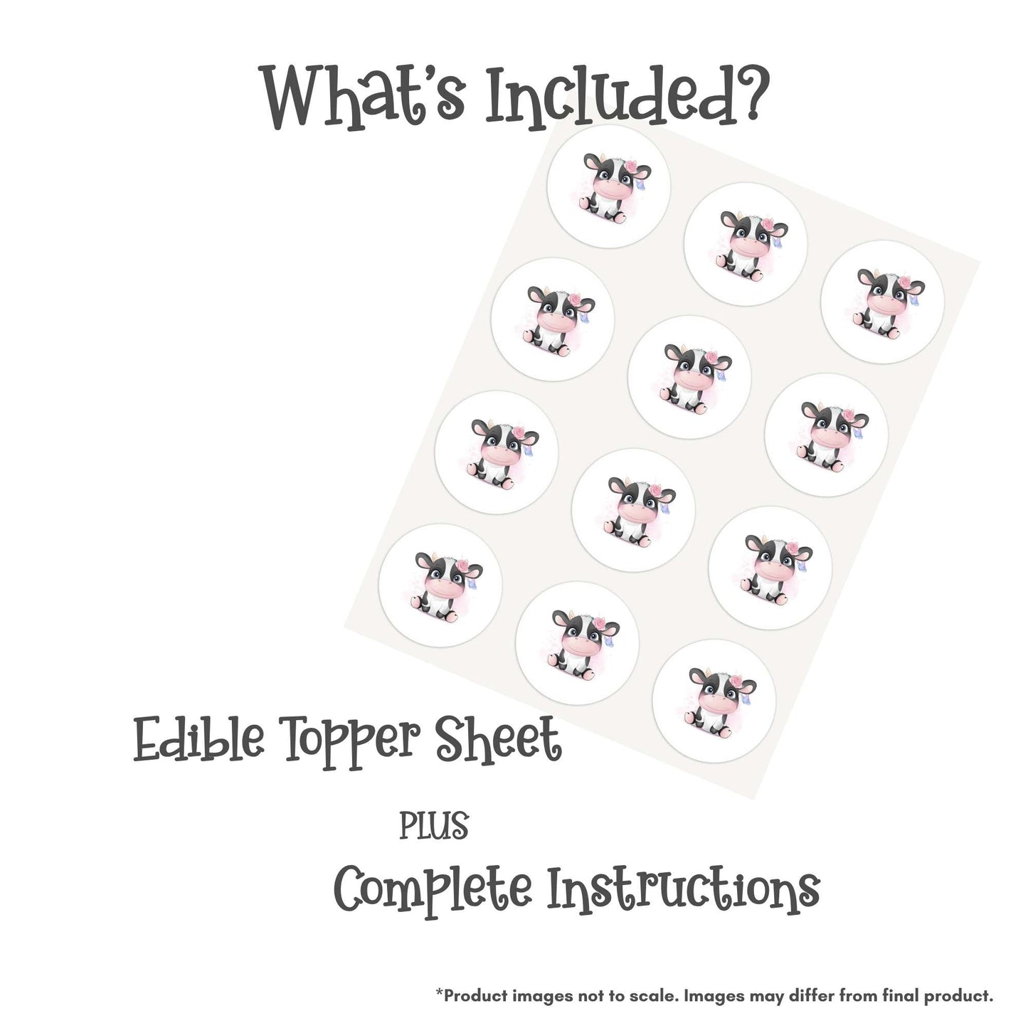 Cute Cow with Flower Crown Edible Cake Topper