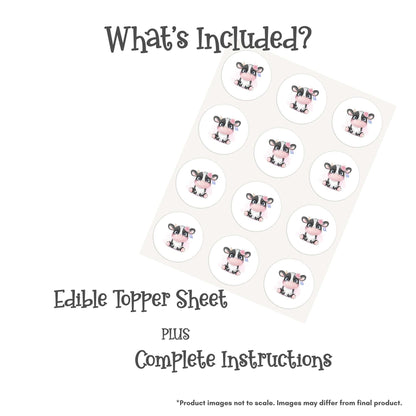 Cute Cow with Flower Crown Edible Cake Topper