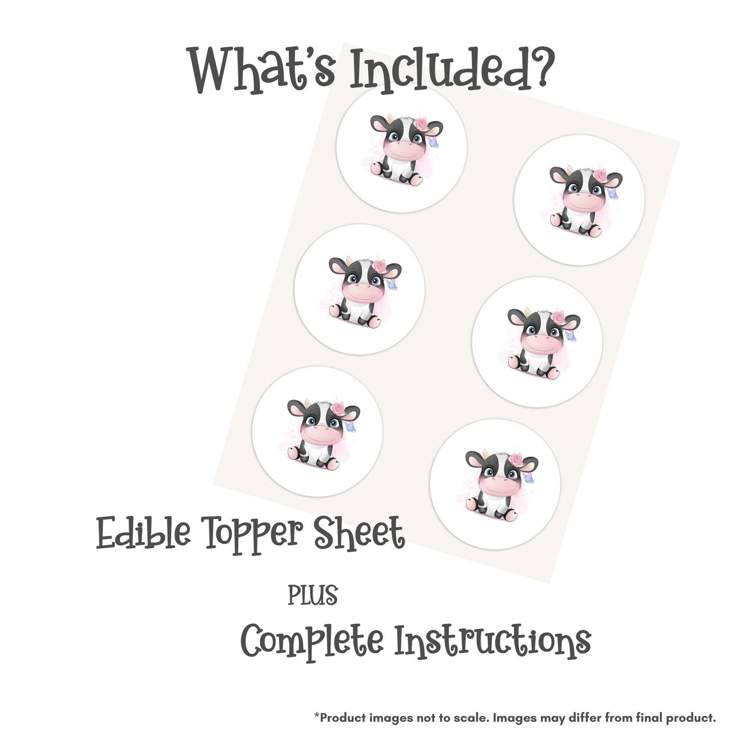 Cute Cow with Flower Crown Edible Cake Topper