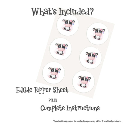 Cute Cow with Flower Crown Edible Cake Topper