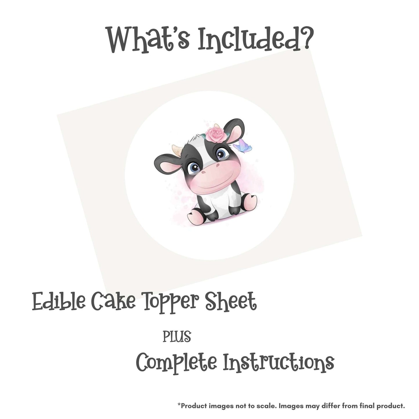 Cute Cow with Flower Crown Edible Cake Topper