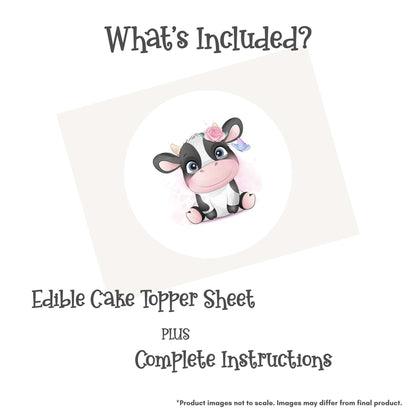 Cute Cow with Flower Crown Edible Cake Topper