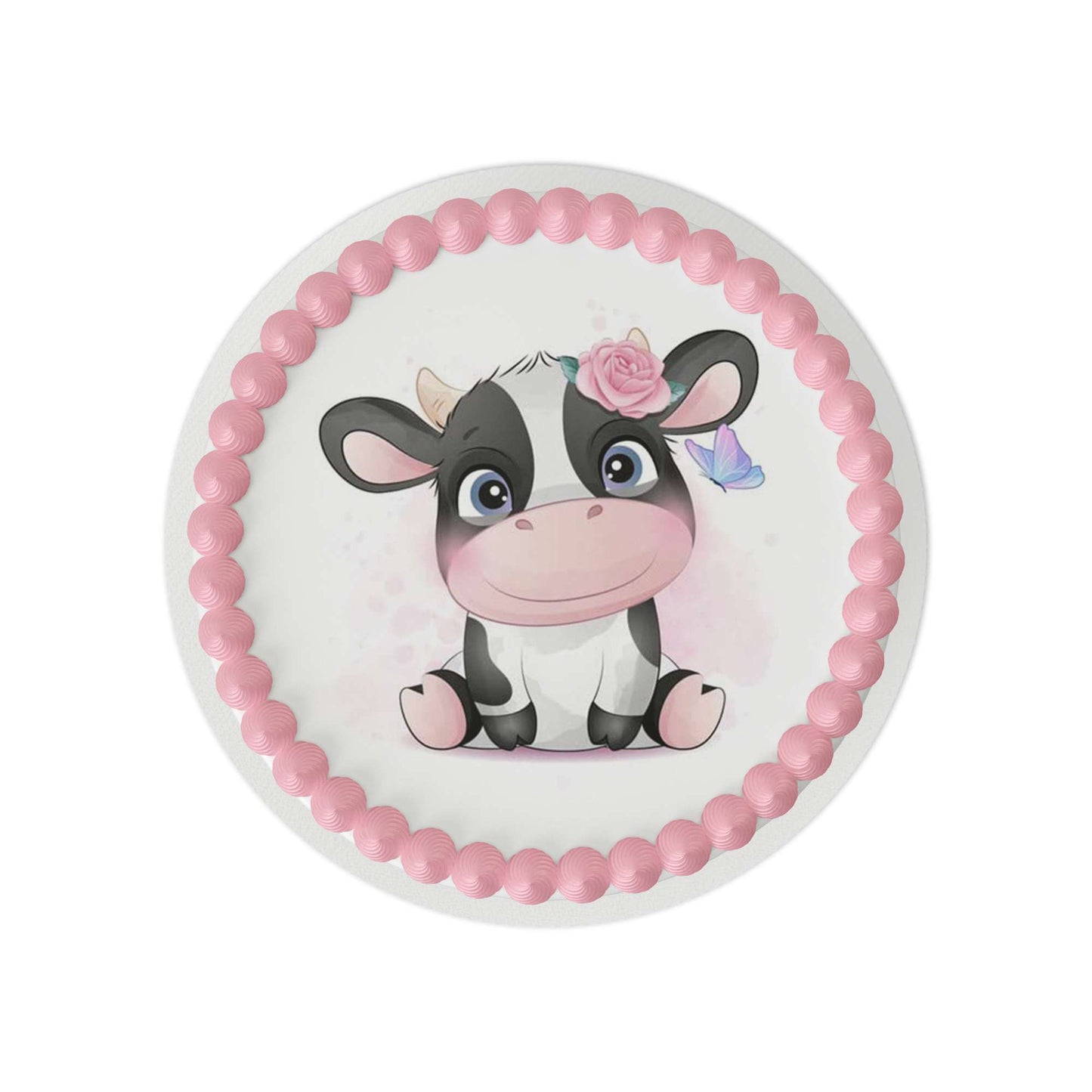 Cute Cow with Flower Crown Edible Cake Topper