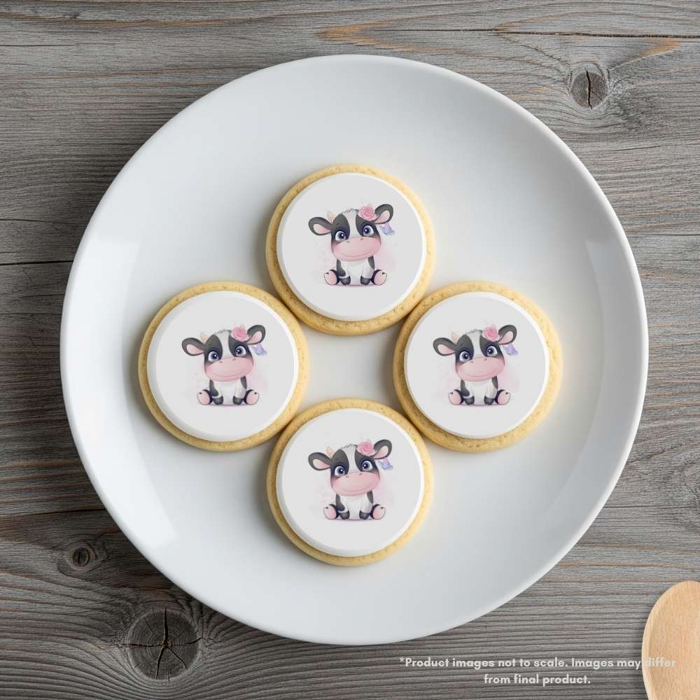 Cute Cow with Flower Crown Edible Cake Topper
