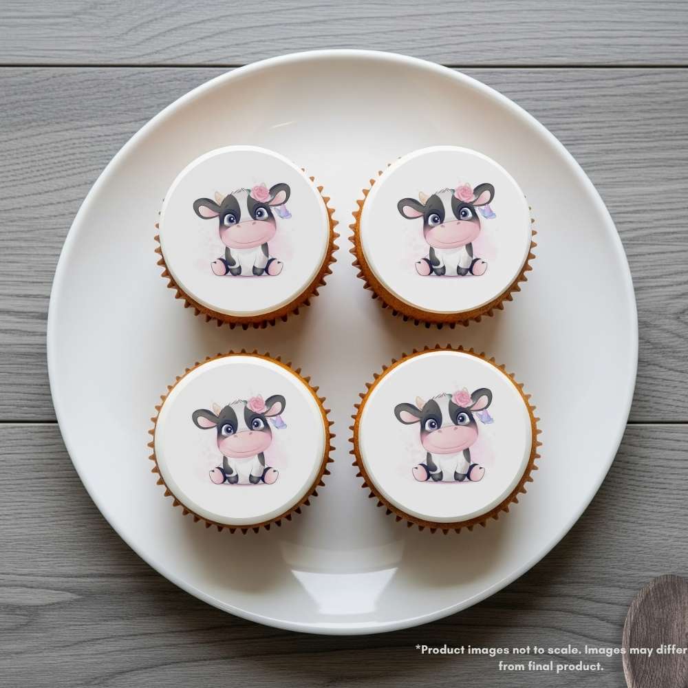 Cute Cow with Flower Crown Edible Cake Topper