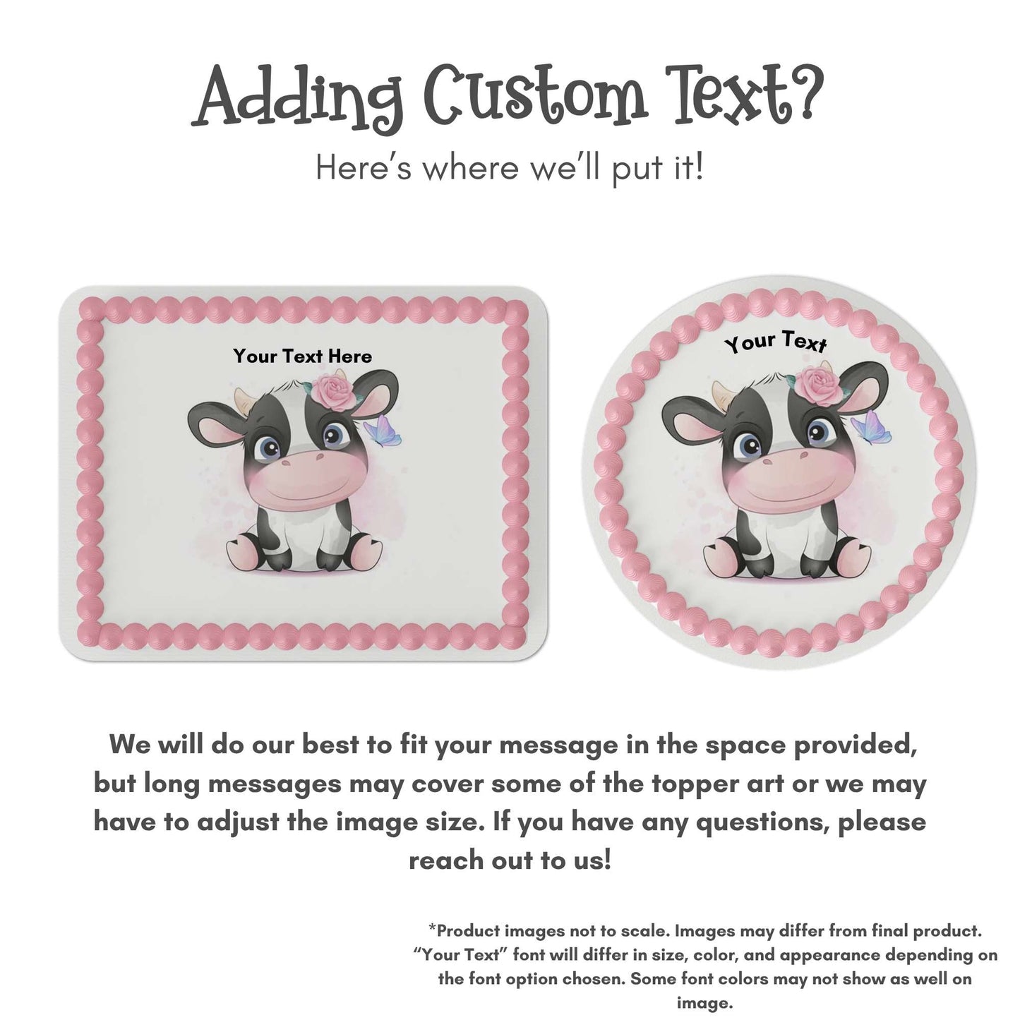 Cute Cow with Flower Crown Edible Cake Topper