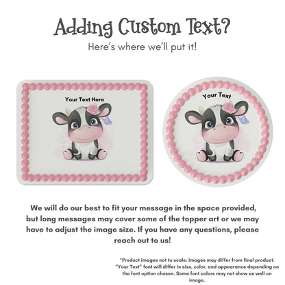 Cute Cow with Flower Crown Edible Cake Topper