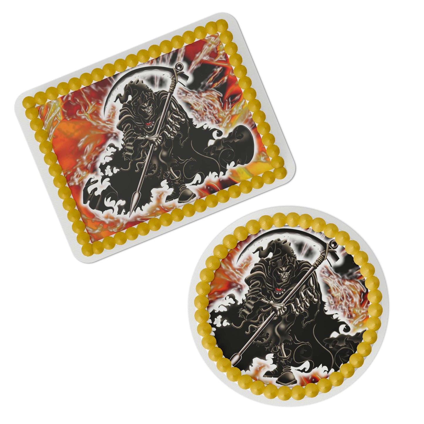 Grim Reaper with Molten Background Edible Cake Topper