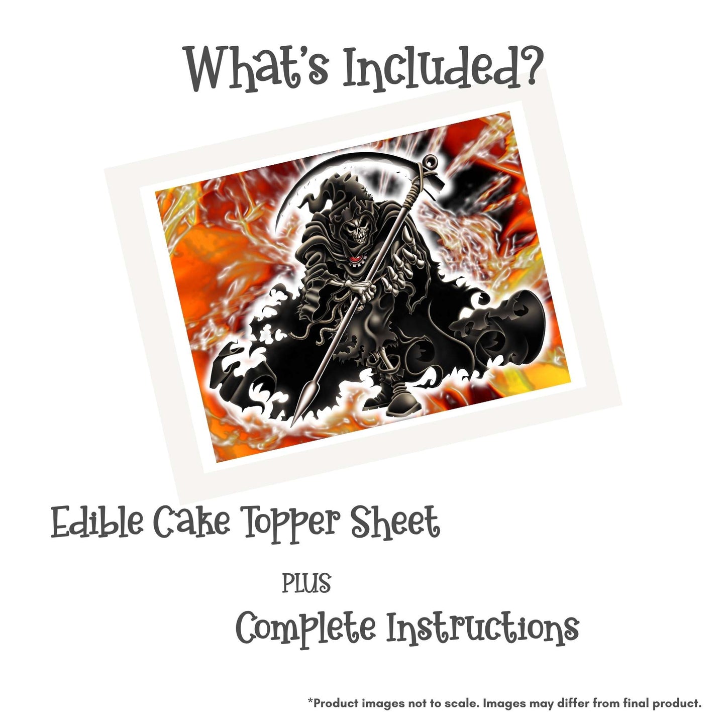 Grim Reaper with Molten Background Edible Cake Topper